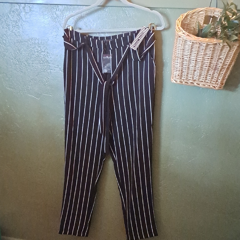 Haute Monde Black and White Striped Trousers